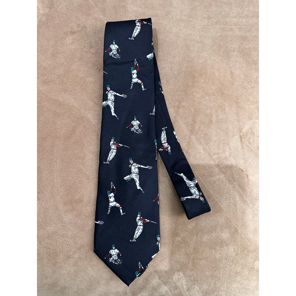 Vintage Lands' End Baseball 100% Silk Tie Hand Sewn USA - Picture 3 of 5